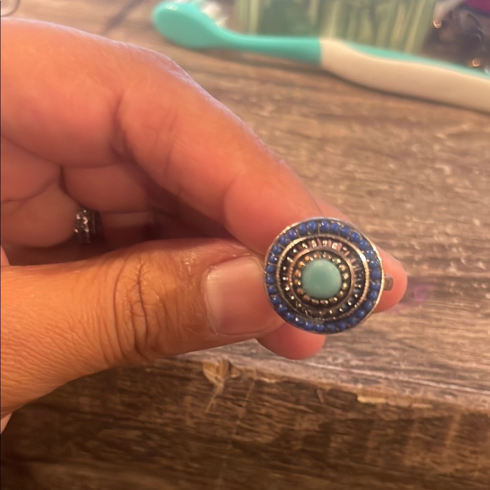 Turquoise and Blue Beaded Ring